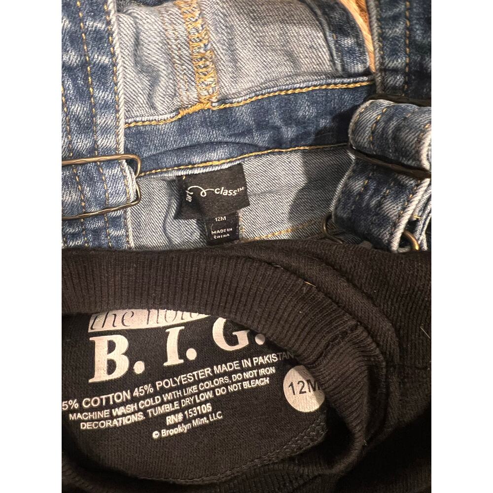 Boys Streetwear Bundle Biggie Smalls Sweatshirt Denim skinny Ovaralls 12 Months - Picture 6 of 6